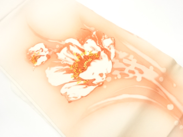 作家物　塩瀬手描き花葉模様名古屋帯